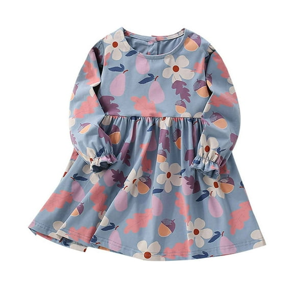 Vividxx Toddler Girl Dress Casual Long Sleeve Print Dress For Toddler Kids Soft Comfortable Daily Wear Outfit With Round Neck Cute Design 2-3 Years