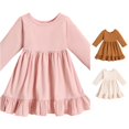 thumbnail image 1 of Vividxx Toddler Girl Dress Little Girls Fall Ruffled Hem Dress Solid Color Long Sleeve Crewneck A Line Cute Midi Casual Dress 2-3 Years, 1 of 7