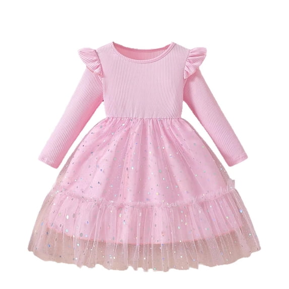 Vividxx Toddler Girl Dress Ruffle Long Sleeve Layered Tulle Dress with Sequin Details Fall Fashion Party Dresses 3-4 Years
