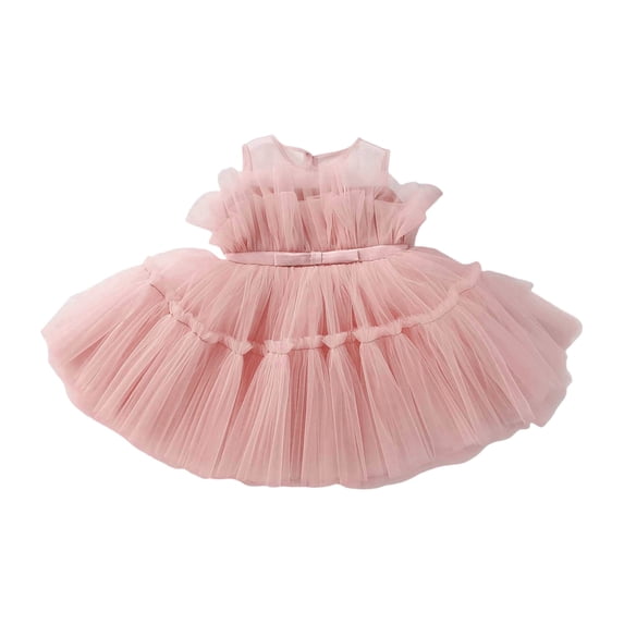 Vividxx Toddler Girl Dress Toddler Baby Girl Lace Sleeveless Dress Solid Color Bow Dress Princess Puffy Dress Suitable For Wedding Party Prom Fashion