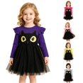 thumbnail image 1 of Vividxx Toddler Girl Halloween Dress Long Sleeve Cartoon Print Mesh Tutu Dress Party Outfit for Kids 4-5 Years, 1 of 9