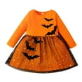 thumbnail image 1 of Vividxx Toddler Girls Dresses Kids Girls Long Sleeve Crew Neck Cartoon Halloween Print Mesh Dress 5-6 Years, 1 of 8