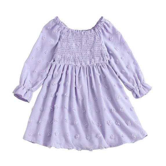 Vividxx Toddler Girls Dresses Long Sleeve Square Neck Ruffle Tiered Smocked Dress With Floral Print And Embroidered Letter For Girls Elegant Casual Party Wear 4-5 Years