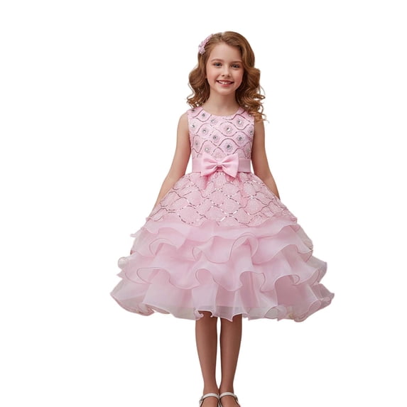 Vividxx Toddler Girls Dresses Sparkling Party Dress For Girls Glimmering Sequin Party Gown With Skirt For Stage Performances 8-9 Years