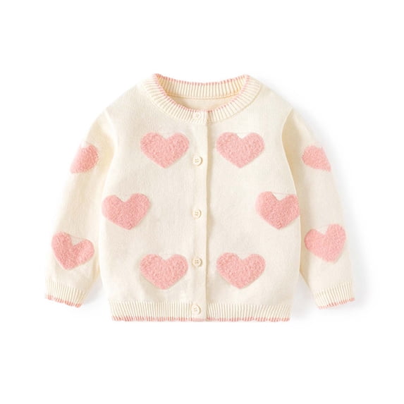 Vividxx Toddler Girls Jacket Cute Baby Girls Hearts Knit Cardigan Sweater Toddler Loose Long Sleeve Shirts Warm Tops For Fall Warm 6-12 Months