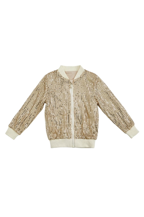Toddler Girls Sequin Jackets Solid Color Long Sleeve Zip Up Jacket For Kids Christmas Shiny Fashion Toddler Boys Girls Clothes 3-4 Years