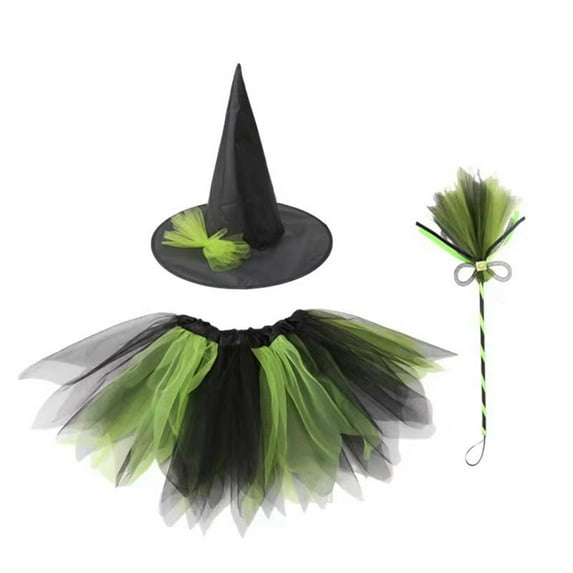 Vividxx Toddler Girls Witch Tutu Skirt Set With Hat And Broomstick 3 Pcs Dress Up Halloween Outfits One Size