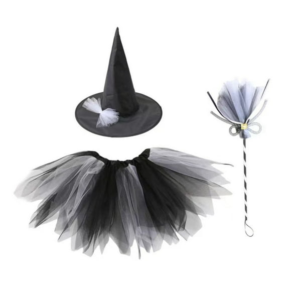 Vividxx Toddler Girls Witch Tutu Skirt Set With Hat And Broomstick 3 Pcs Dress Up Halloween Outfits One Size