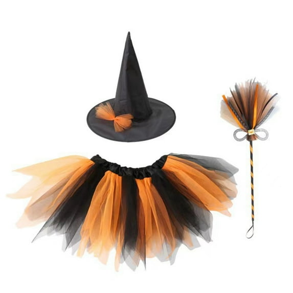 Vividxx Toddler Girls Witch Tutu Skirt Set With Hat And Broomstick 3 Pcs Dress Up Halloween Outfits One Size