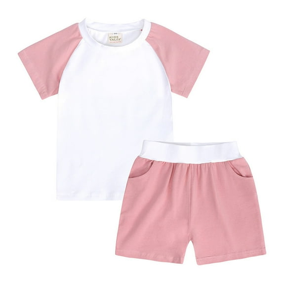 Vividxx Toddler Kid Boy Clothes Baby Boys Girls 2 Piece Tracksuit Summer Outfits Color Block Short Sleeve T Shirt With Shorts Set 6-9 Months