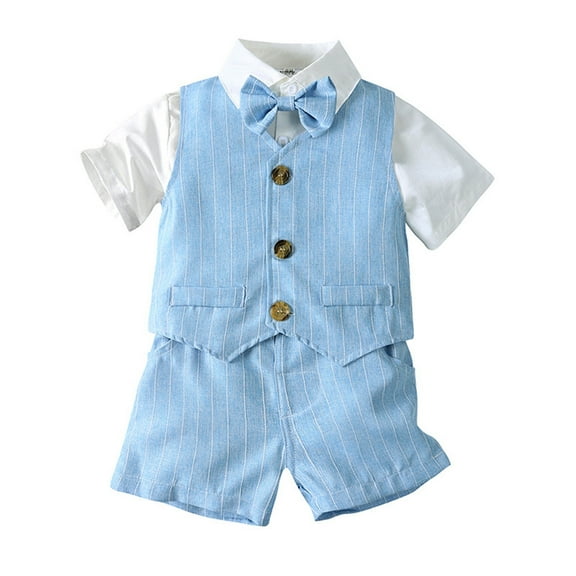 Vividxx Toddler Kids Baby Boys T-Shirt Plaid Bow Striped Tie Outfits Sets Gentleman Suits Shirt Vest + Shorts Outfits Sets Birthday Dailywear