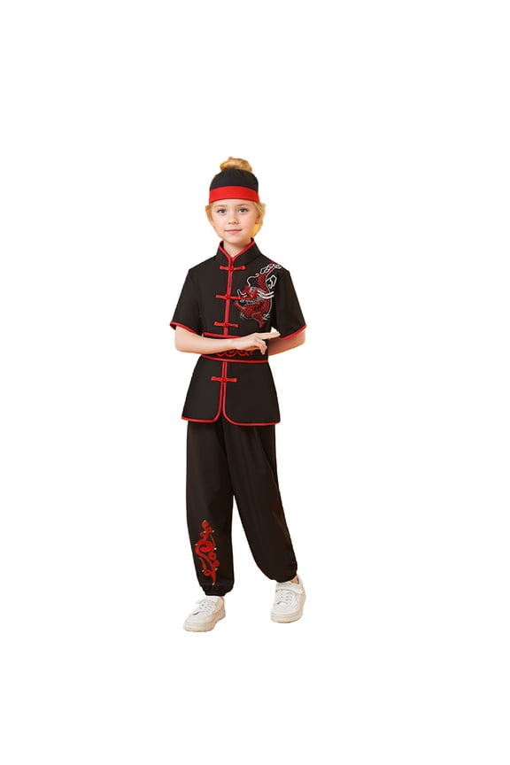 Tracksuits Children Unisex Short Sleeve Shirt With Kung Fu Suits Tai Chi Uniform Trousers Satin Suit Training Arts Clothing Sets Outfits Sets Solid Color Infants Cozy Dailywear