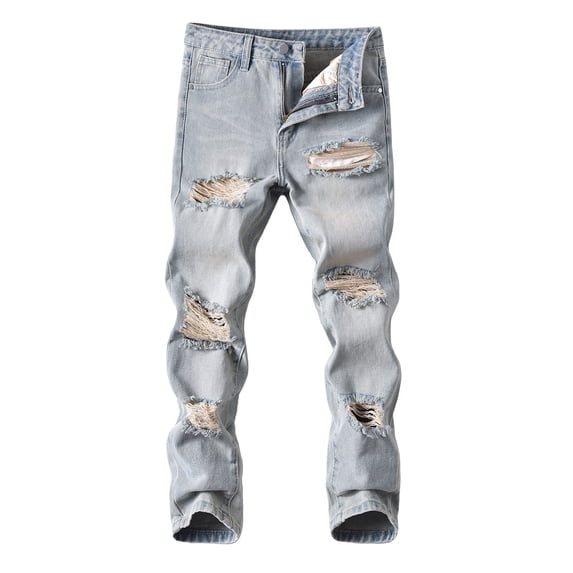Vividxx Trendy Boys Distressed Jeans High Street Fashion Casual Long Pants Slacks Trousers For Kids Comfortable Stretch Denim Trousers Autumn Solid Color Toddler Relaxed Fit Streetwear