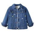 thumbnail image 1 of Vividxx Trendy Girls Denim Jacket With Embroidered Collar Casual Loose Fit Outerwear For Toddler Kids Fall Fashion Solid Color Trendy Outwear, 1 of 4