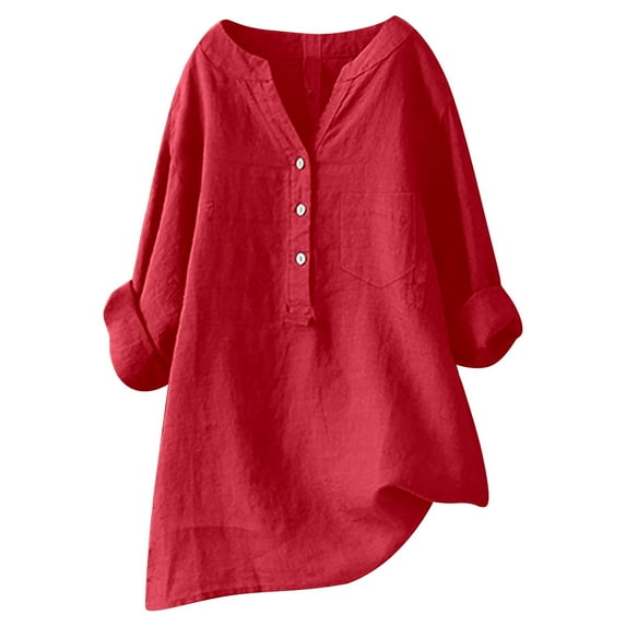 Vividxx Women Loose Solid Color Linen Shirt Long Sleeve Button Up Mandarin Collar Top Fall Outfits 2025