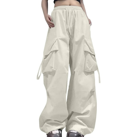 Vividxx Women's Cargo Pants Woman Relaxed Fit Baggy Clothes Black Pants High Waist Zipper Slim Drawstring Waist With Pockets Loose Plus Size Fashion Outfits Clothes