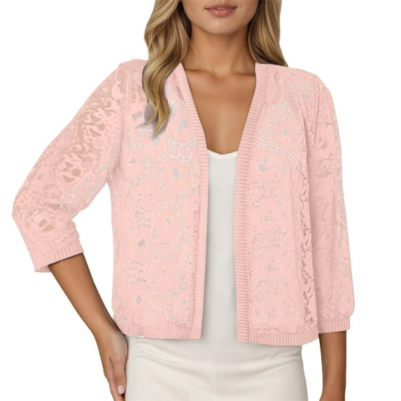 Vividxx Women's Elegant Lace Cardigan Short Sleeve Knit Sweater Lightweight Comfortable Casual Tops For Ladies Fashion