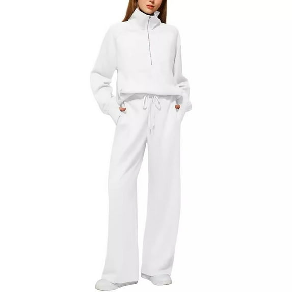 Vividxx Women's Fall Matching Half Zip Sweatshirt Wide Leg Sweatpants Casual Suit Solid Color Comfortable
