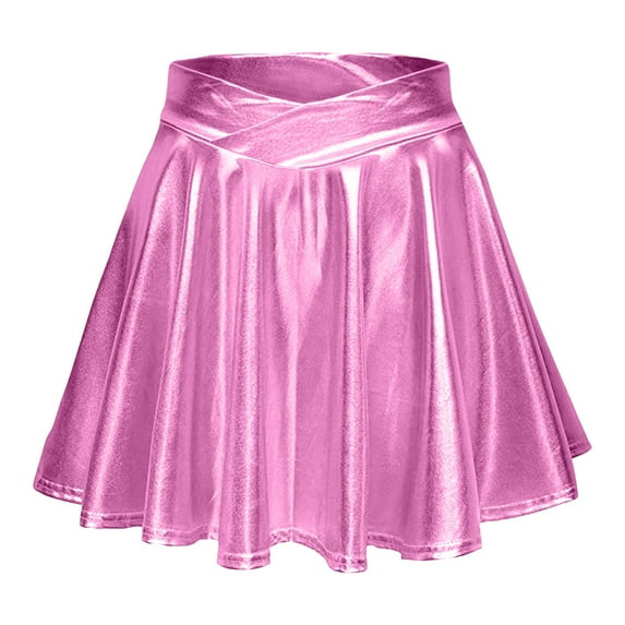 Vividxx Women's Fashion High Waist Pleated Solid Color Short Skirt Loose Skirt Metallic Skater Skirt Sparkly Shiny Flared Pleated A Line Mini Skort Fashion