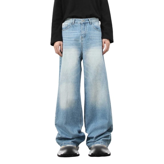 Vividxx Women's Pants Washed Denim Pants For Relaxed Fit Straight Leg Wide Trousers Casual Comfortable Daily Wear High Waist Loose Fashion Outfits Clothes