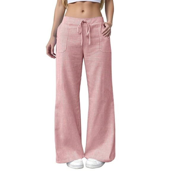 Vividxx Women's Pants Women's Casual Home Pants Trade Striped Solid Color Linen Loose Pants Soft Comfy Loose Fit Slacks Trousers Comfy Vintage