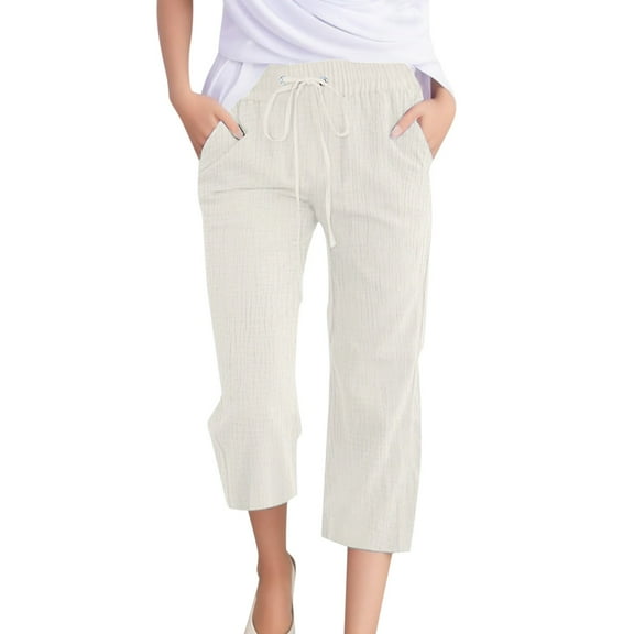 Vividxx Women's Pants Women's Casual Solid Color Weave Breathable 7/8 Pants Soft Comfy Loose Fit Slacks Trousers Casual Trousers