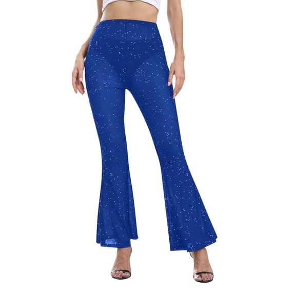 Vividxx Women's Pants Women's Mesh Trousers Women's Transparent Flared Trousers With High Waist Glitter Trousers Long Party Trousers Glitter Flared Trousers Casual Trousers