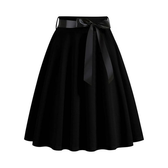 Vividxx Women's Skirt Solid Color Fashionable Waistband Cute And Sweet Large Swing A Line Ribbon Casual Party Skirt Comfortable