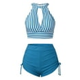 thumbnail image 1 of Vividxx Womens Bikini Sets Women Hollow Out Striped Prints Lacing Backless Swimwear Summer Two Piece Swimsuit Beach Bikini Comfortable Vacation Beachwear, 1 of 7