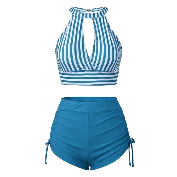 Vividxx Womens Bikini Sets Women Hollow Out Striped Prints Lacing Backless Swimwear Summer Two Piece Swimsuit Beach Bikini Comfortable Vacation Beachwear