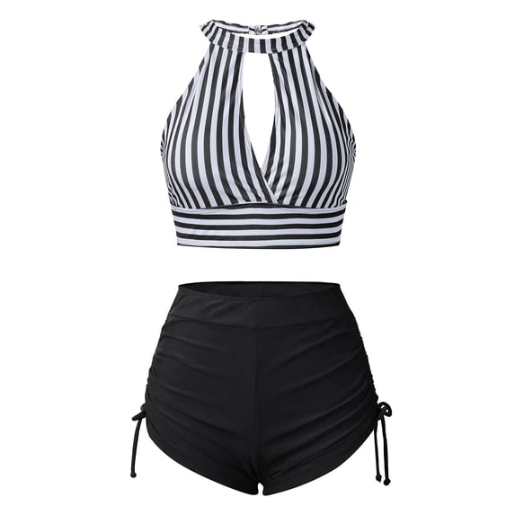 Vividxx Womens Bikini Sets Women Hollow Out Striped Prints Lacing Backless Swimwear Summer Two Piece Swimsuit Beach Bikini Comfortable Vacation Beachwear