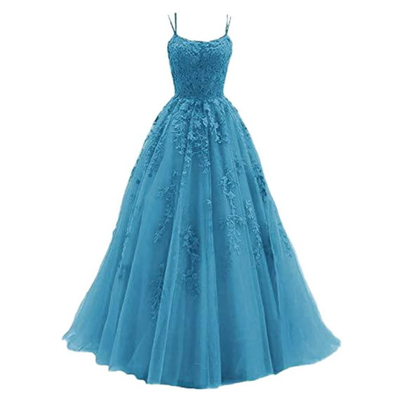 Vividxx Womens Dresses Spaghetti Strap Dress Long Lace Applique Party Dress Solid Color Fashion Clothes