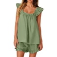 thumbnail image 1 of Vividxx Womens Pajama Sets 2 Piece Outfits Sleeveless Sleepwear Ruffle Crop Top And Casual Shorts Loungewear Outfit Comfortable, 1 of 6