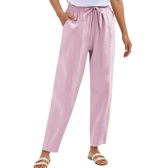 Vividxx Womens Pants Womens Linen Straight Leg Pants Elastic Drawstring Casual Trousers With Pockets Summer Beach Pants Fashion Outfits Clothes