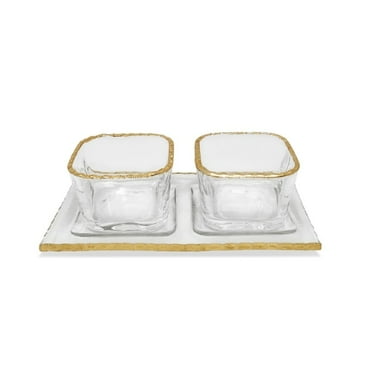 Vivience Bowl Relish Dish on Tray with Gold Rim 2 Bowl