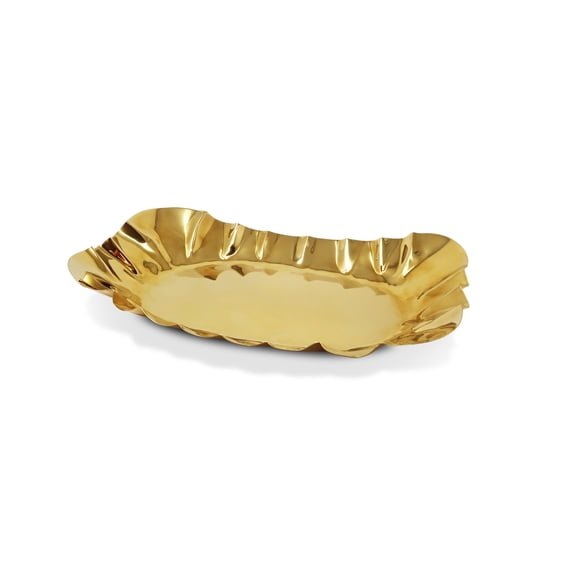 Vivience Fol Crushed Serving Tray Platter Stainless Steel Decorative Tray Home Decor, Gold