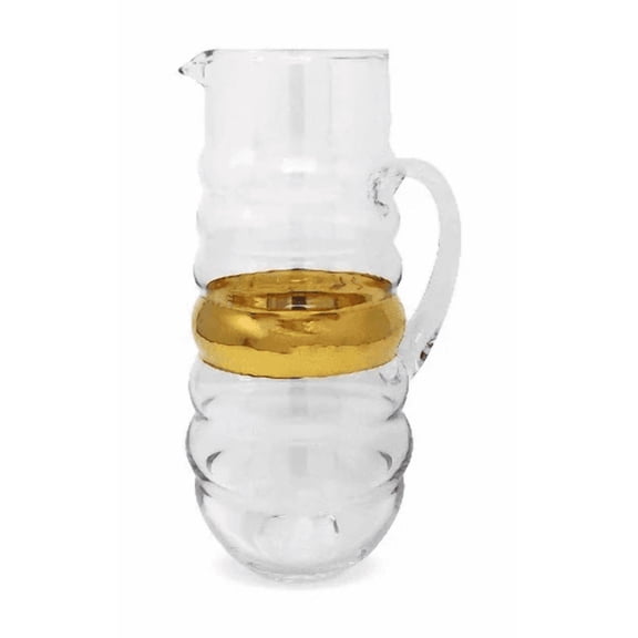 Vivience Fol Decorative Glass Pitcher with Handle Water Pitcher Iced Tea Pitcher, Gold/Clear