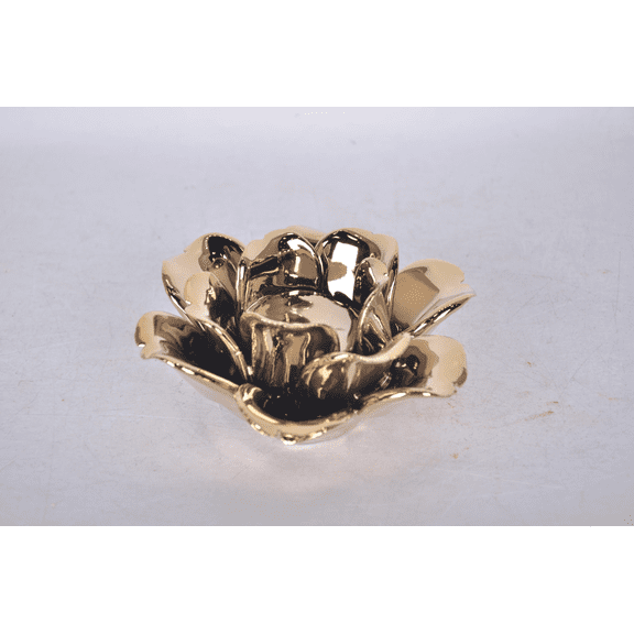 Vivience Fol Flower Decorative Tea Lights Candle Holder Decor Table Centerpiece, Gold