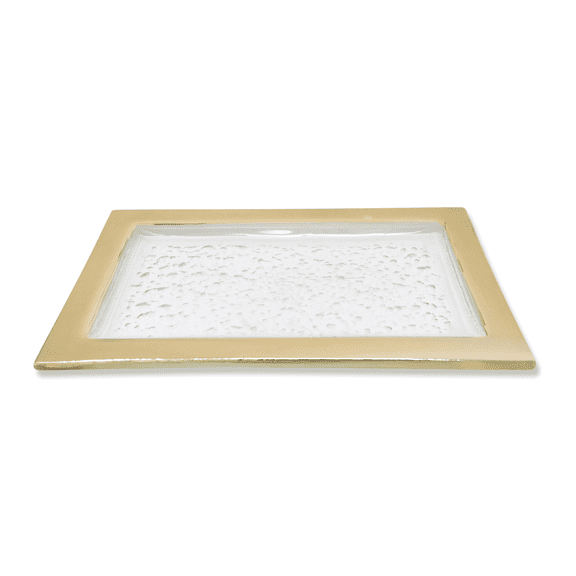 Vivience Fol Gold Rim Square Hammered Serving Tray Platter Decorative Coffee Table Tray