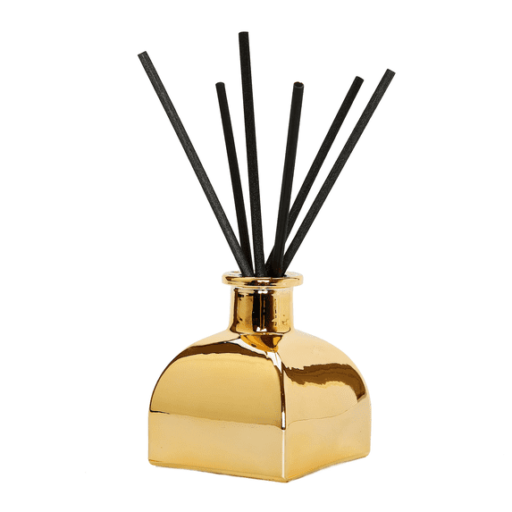 Vivience Fol Oil Reed Diffuser Aromatherapy Diffuser Home Decor, Iris & Rose, Square Gold