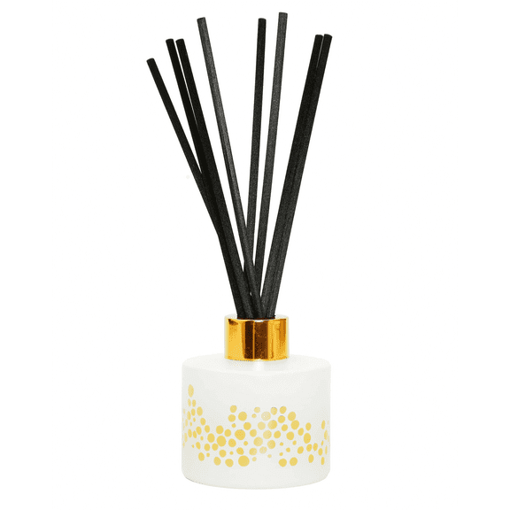 Vivience Fol Oil Reed Diffuser Aromatherapy Diffuser Home Decor, Lily of the Valley, Dots Gold White