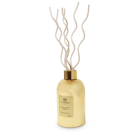 Vivience Fol Oil Reed Diffuser Aromatherapy Diffuser Home Decor, White Flower, Gold
