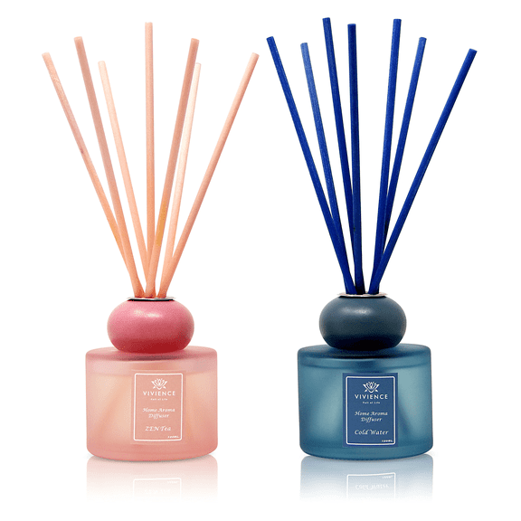 Vivience Fol Oil Reed Diffuser Set Aromatherapy Diffuser, Zen Tea & Cold Water, Blue/Pink, 2-Pack