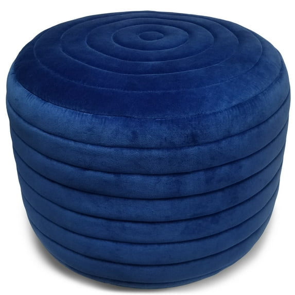 Vivienne Boho Round Pouf in Blue Velvet Velvet Fabric