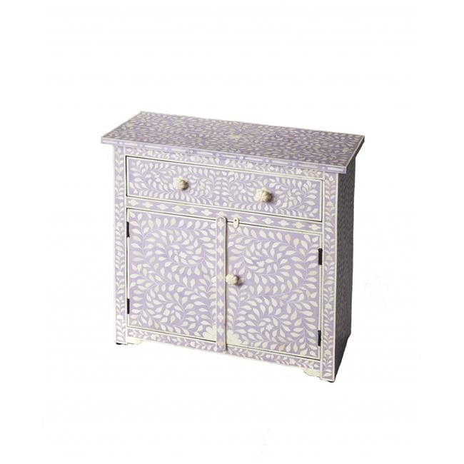 Lavender Opalescent Bone-Inlaid Wooden Console with Storage