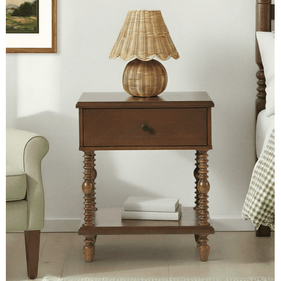 Vivienne Walker Edison Easy Assembly Solid Wood Spindle 1-Drawer Nightstand - Dark Brown
