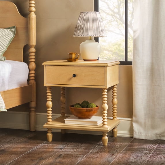 Vivienne Walker Edison Easy Assembly Solid Wood Spindle 1-Drawer Nightstand - Natural