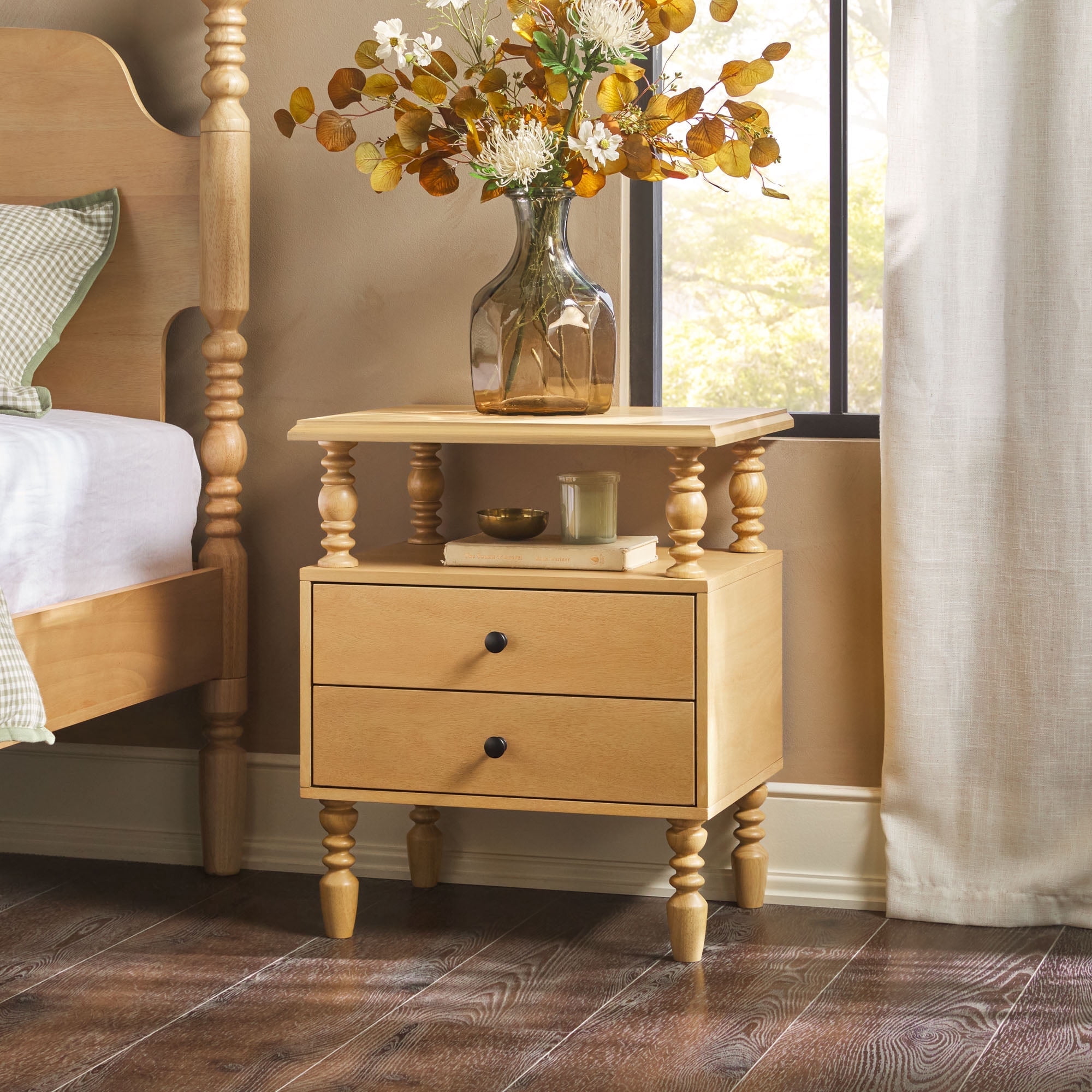 Vivienne Walker Edison Easy Assembly Solid Wood Spindle 2-Drawer Nightstand - Natural