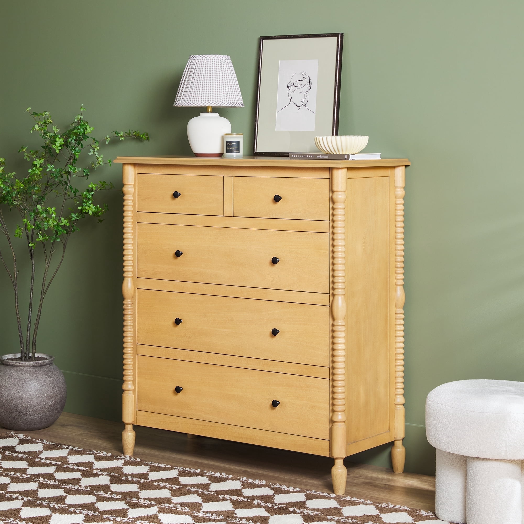 Vivienne Walker Edison Easy Assembly Solid Wood Spindle 5-Drawer Dresser - Natural