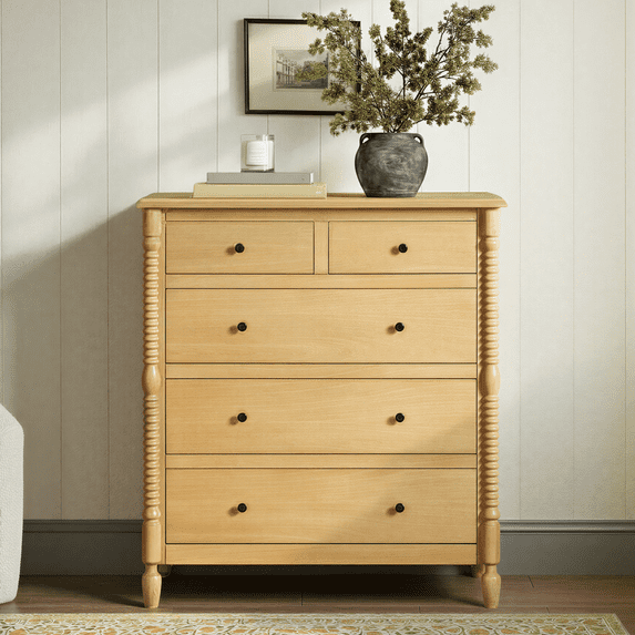 Vivienne Walker Edison Easy Assembly Solid Wood Spindle 5-Drawer Dresser - Natural